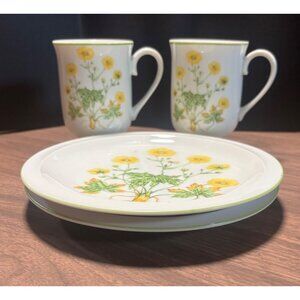 Sunrise Royal Domino Collection Set Of 2 Coffee Mugs & Salad Plates Vintage 1970